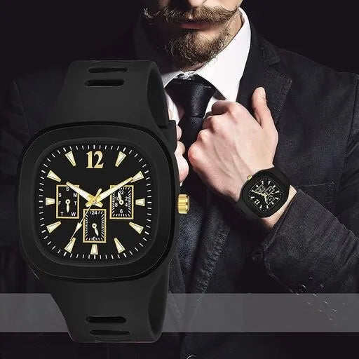 Stylish Black Silicone Strap Watch