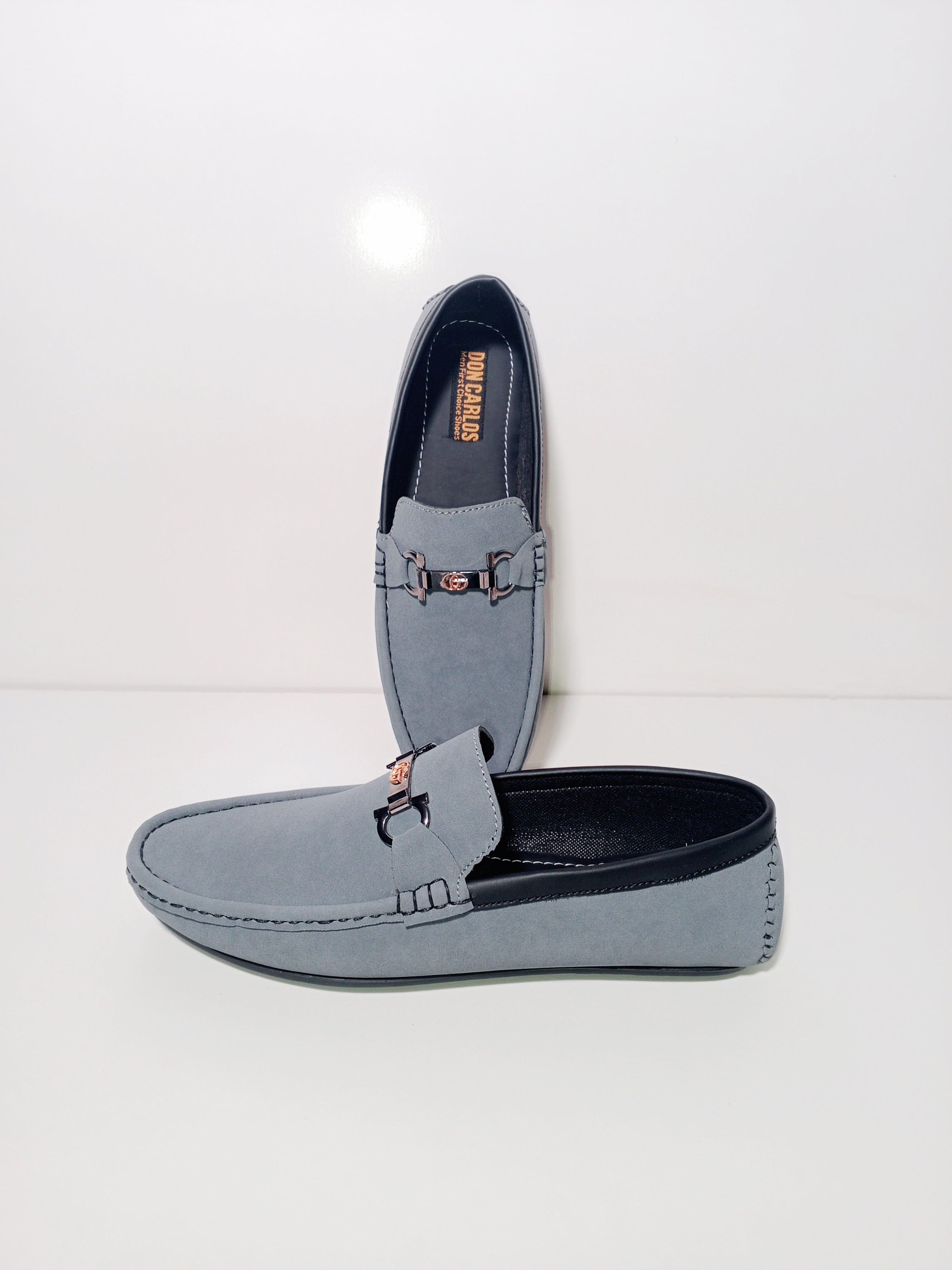 B252Gray Loafers with Golden Accent