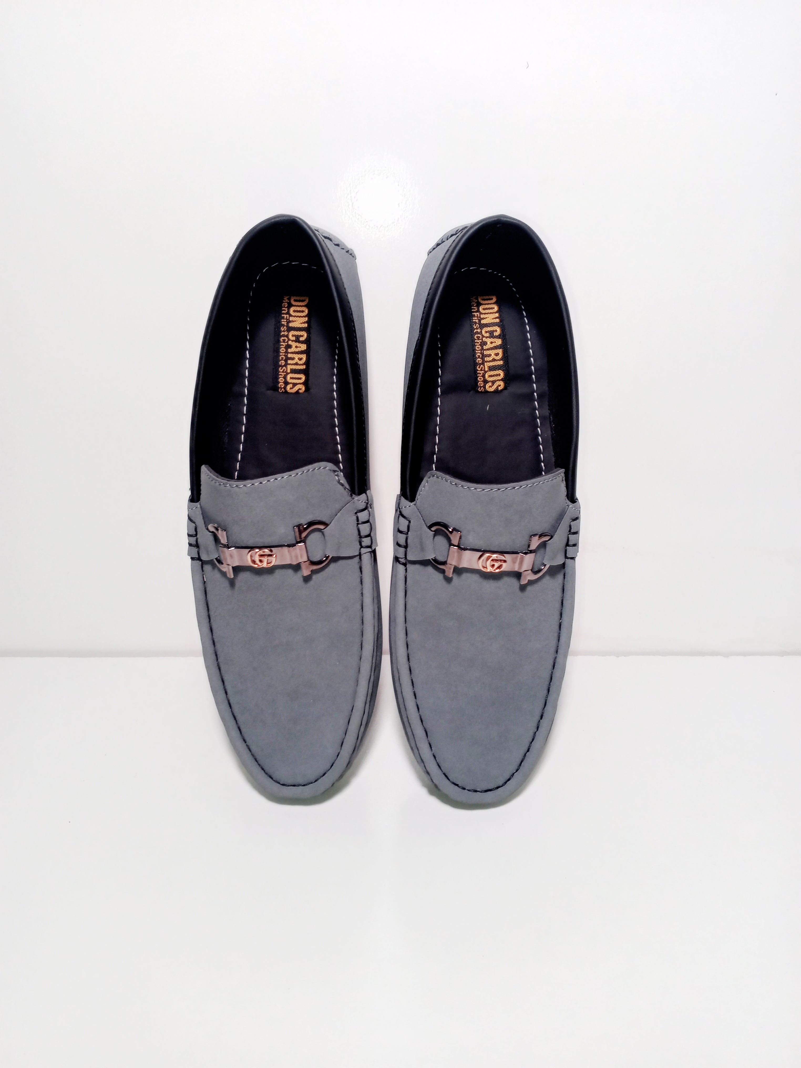 B252Gray Loafers with Golden Accent